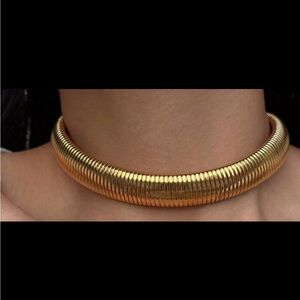 Gold Ribbed Collar Choker Necklace - Women Jewelry
